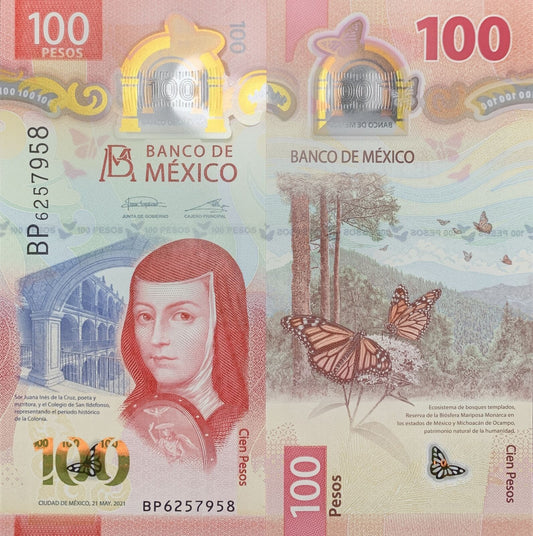 MEXICO 100 Pesos 2021 P 134 Polymer Butterfly UNC