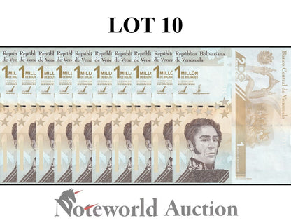 VENEZUELA Lot 10 pcs 1/10 Bundle - 1000000 Bolivares 2020/2021 P 114 (1-2) UNC