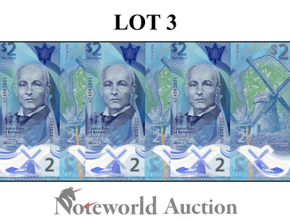 BARBADOS Lot 3 pcs - 2 Dollars 2022 P 80 Polymer UNC