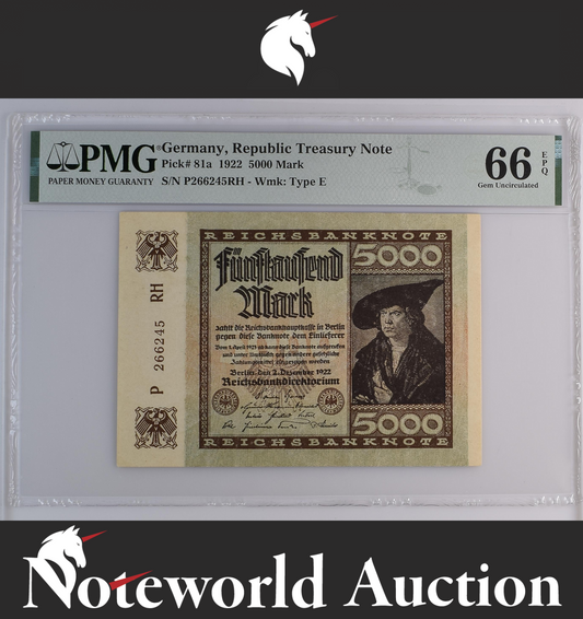 Germany 5000 Mark 1922 P 81a UNC PMG 66 EPQ