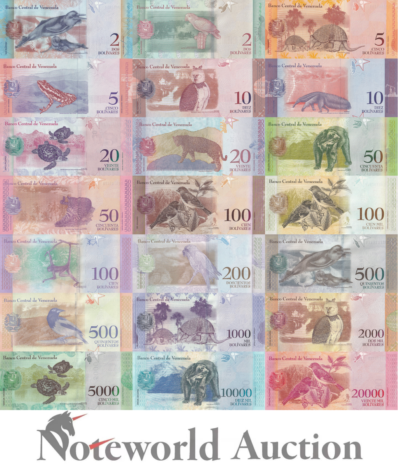 VENEZUELA Set 21 pcs - 2-100000 Bolivares 2013-2018 P 88 89 90 91 92 93-108 UNC