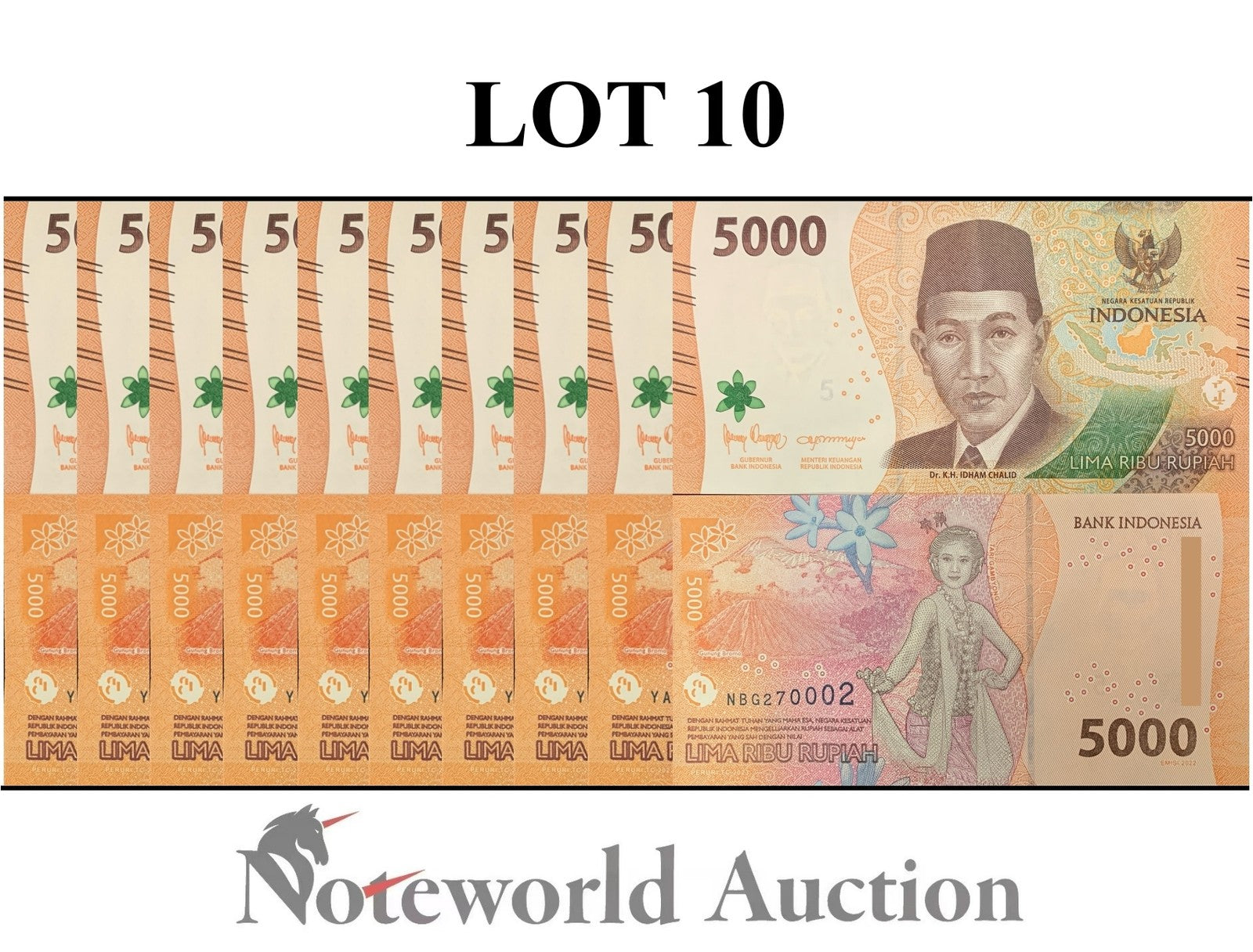 INDONESIA 5000 Rupiah 2022/2023 P 164 Lot 10 pcs 1/10 Bundle UNC