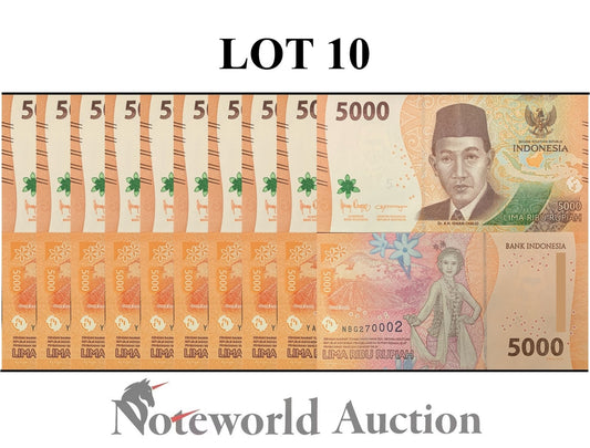 INDONESIA 5000 Rupiah 2022/2023 P 164 Lot 10 pcs 1/10 Bundle UNC