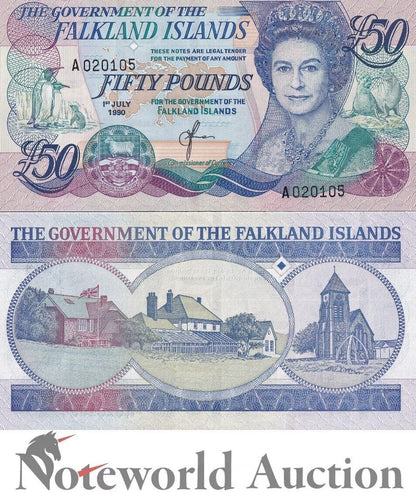 FALKLAND ISLANDS 50 Pounds 1990 P 16 UNC