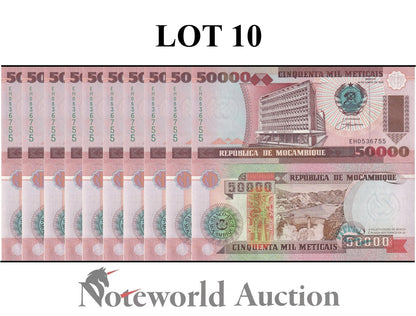 MOZAMBIQUE 50000 Meticais 1993 P 138 Lot 10 pcs 1/10 Bundle  UNC