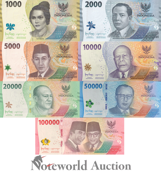 INDONESIA Set 7 pcs - 1000 2000 5000-100000 Pupiah 2022-2023 P 162 163-168 UNC