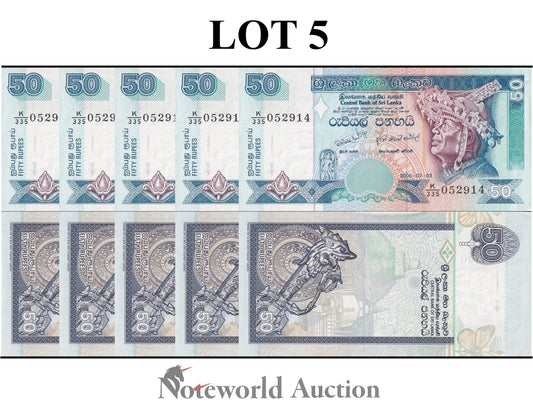 SRI LANKA 50 Rupees 2006 P 110f Lot 5 pcs 1/20 Bundle UNC