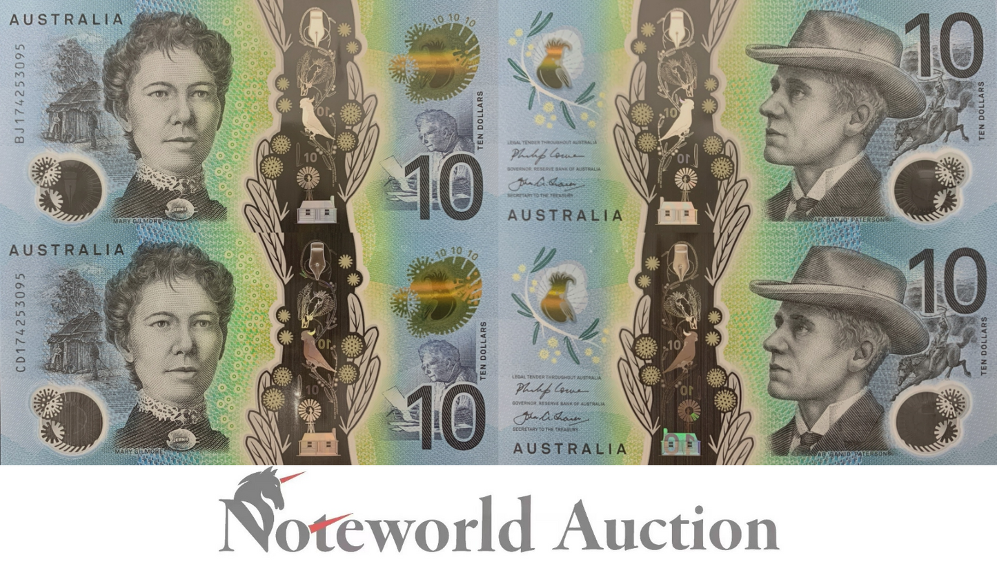 AUSTRALIA Set 2 pcs - 10 Dollars 2017 P 63 Polymer Matching No. UNC