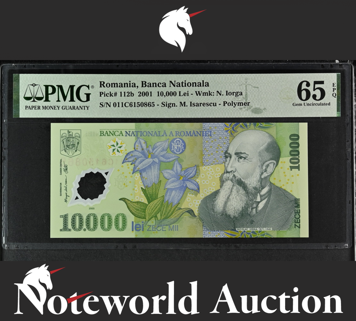 Romania Banca Nationala 10,000 Lei 2001 P 112b Polymer UNC PMG 65 EPQ