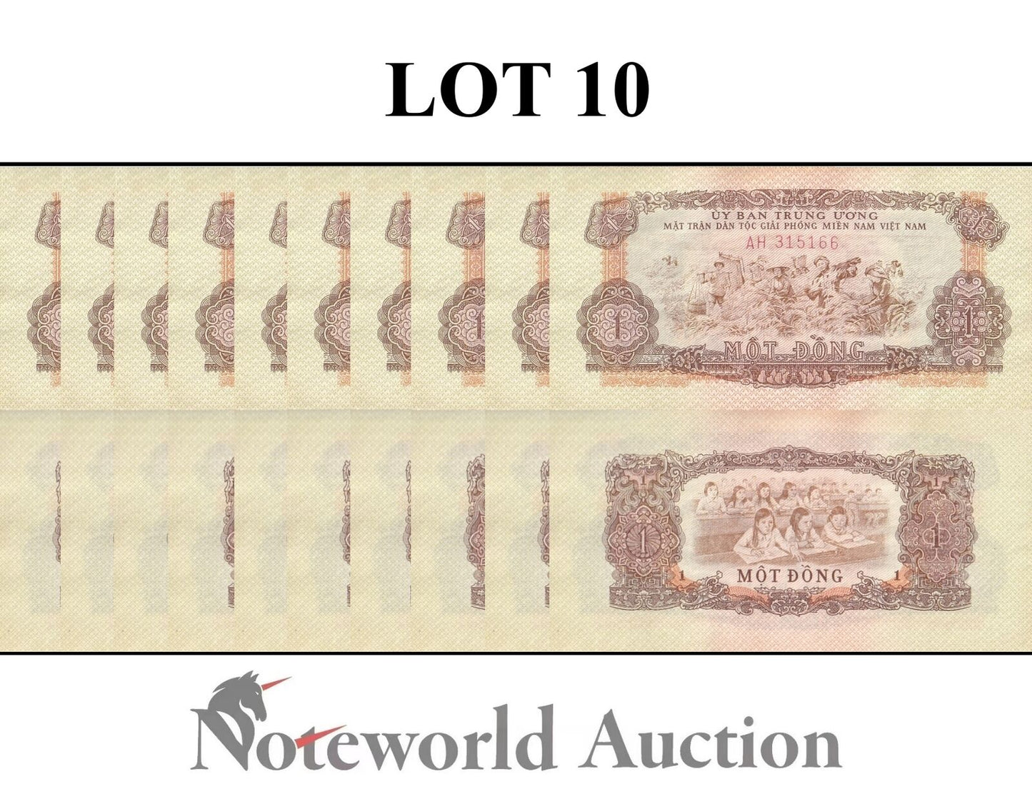 VIET NAM VIETNAM SOUTH Lot 10 pcs 1/10 Bundle - 1 Dong ND 1963 P R4 Less AU UNC