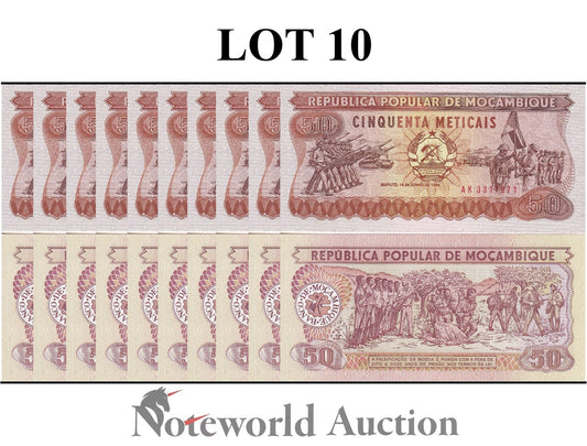MOZAMBIQUE 50 Meticais 1986 P 129b  Lot 10 pcs 1/10 Bundle UNC