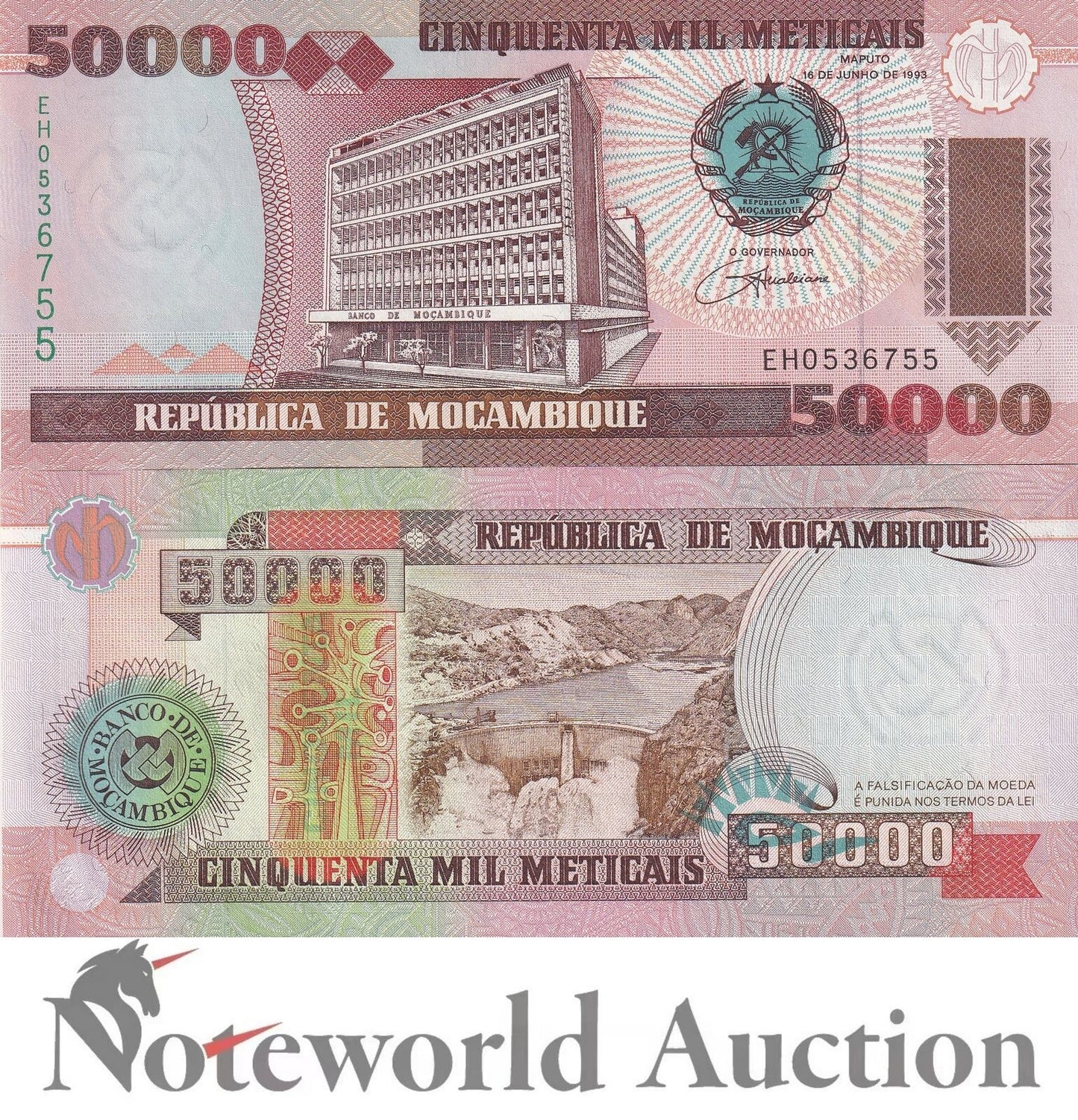 MOZAMBIQUE Lot 10 pcs 1/10 Bundle - 50000 Meticais 1993 P 138 UNC