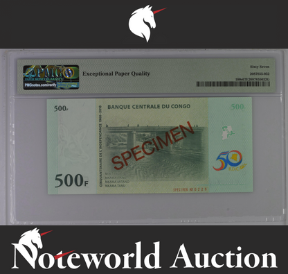 Congo SPECIMEN COMM. 500 Francs 2010 P 100s UNC PMG 67 EPQ 2nd TOP POP