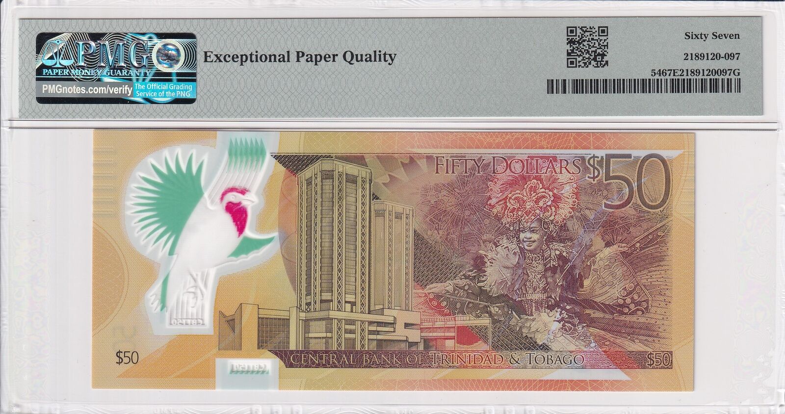 TRINIDAD & TOBAGO Commemorative 50 Dollars 2014 P 54 Polymer UNC PMG 67 EPQ