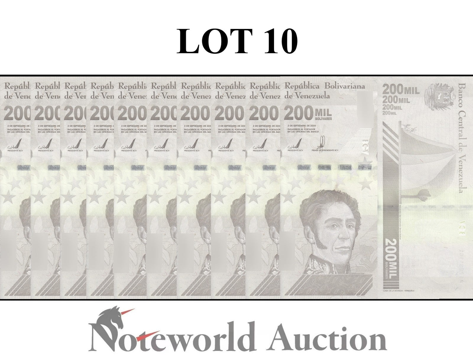 VENEZUELA 200000 Bolivares 2020/2021 P 112 Lot 10 pcs 1/10 Bundle UNC