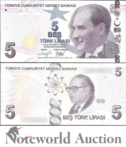 TURKEY Lot 10 pcs 1/10 Bundle - 5 Turk Lirasi 2009/2022 P 222 UNC