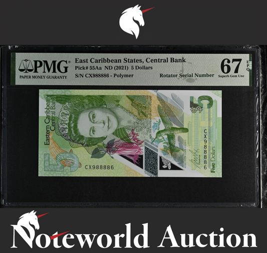 East Caribbean States 2021 P 55Aa Polymer Rotator S/N 988886 UNC PMG 67 EPQ