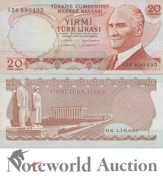 TURKEY 20 Lira 1970 P 187b MINOR FOXING UNC