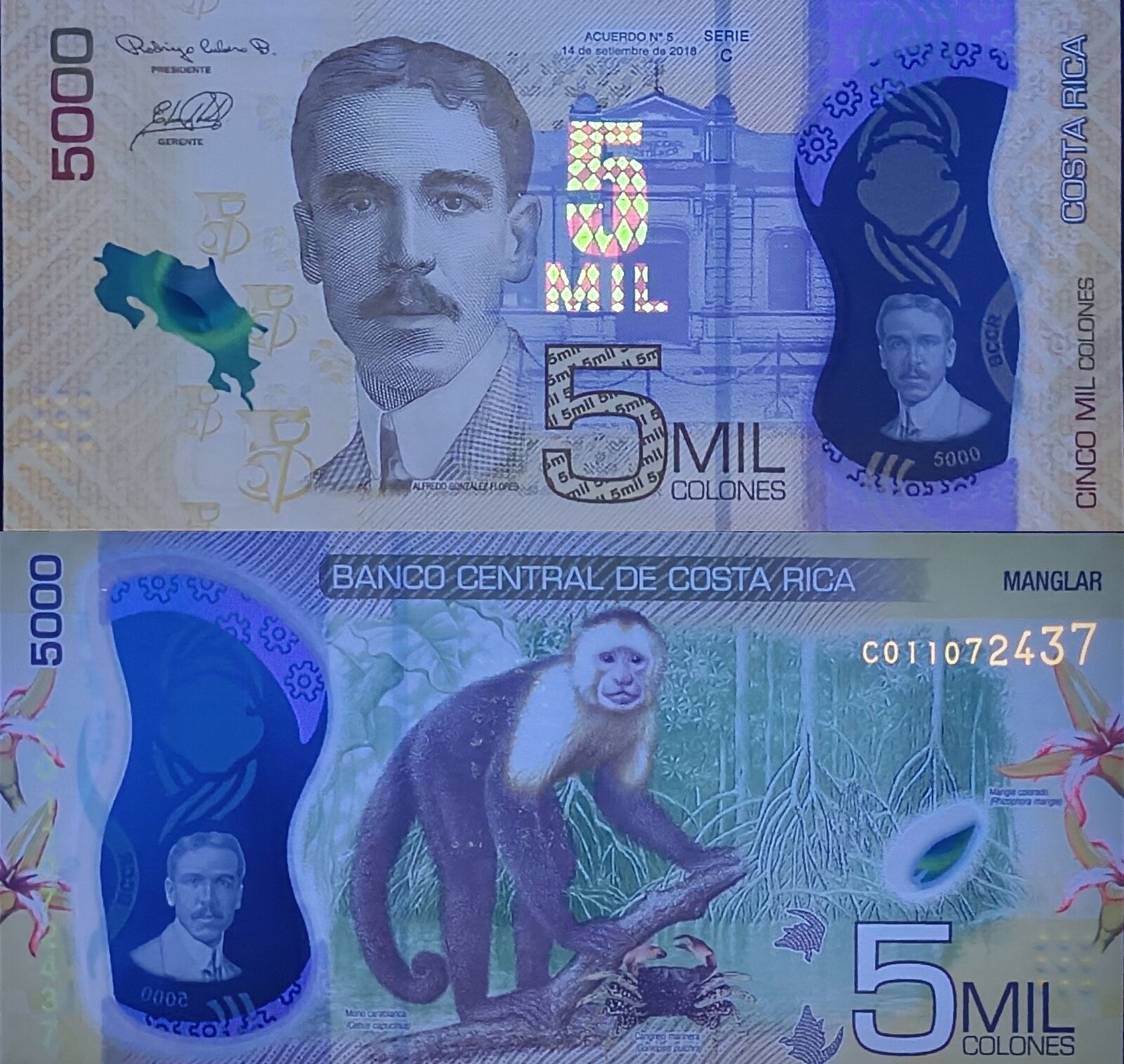 COSTA RICA 5000 Colones 2018 P 282 New Polymer UNC