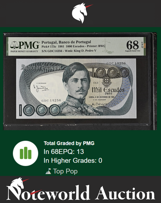 Portugal Banco de Portugal 1000 Escudos 1981 P 175c UNC PMG 68 EPQ TOP POP