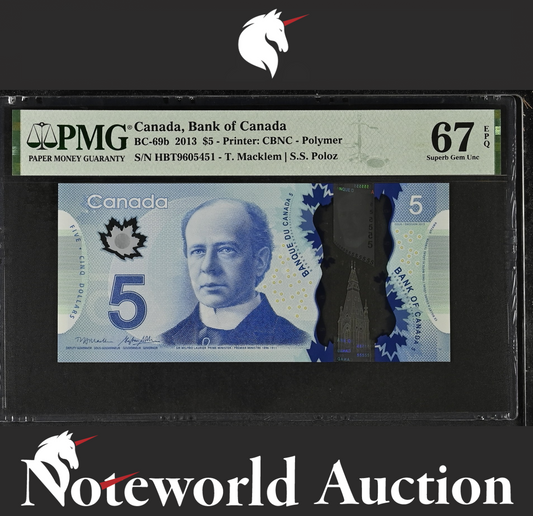 CANADA 5 Dollars 2013 BC-69b Polymer UNC PMG 67 EPQ