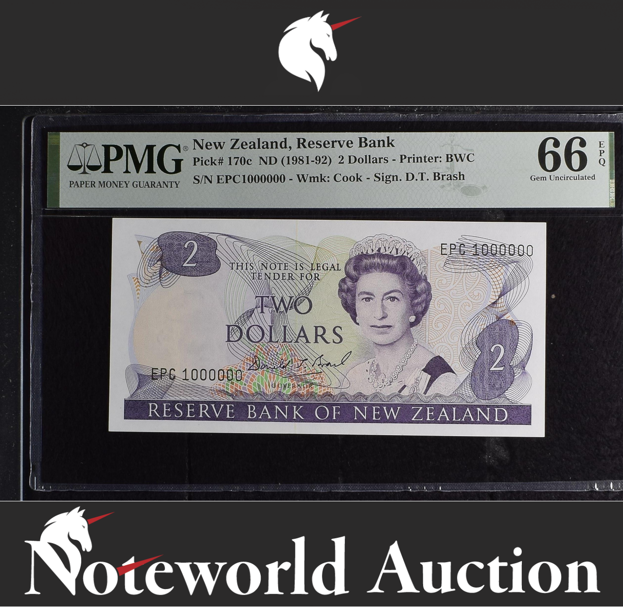 New Zealand 2 Dollars ND (1981-92) P 170c 1 MILLION 1000000 Rare UNC PMG 66 EPQ