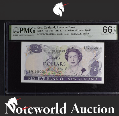 New Zealand 2 Dollars ND (1981-92) P 170c 1 MILLION 1000000 Rare UNC PMG 66 EPQ