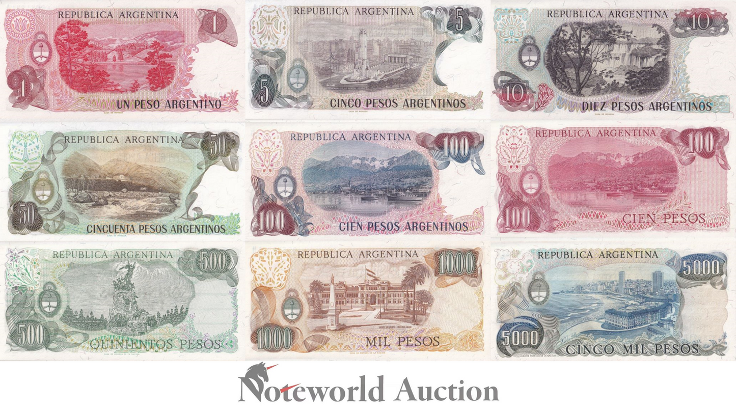 ARGENTINA 1 5 10 50 100-5000 Pesos ND 1976-1985 P 302-315 Set 9 pcs UNC