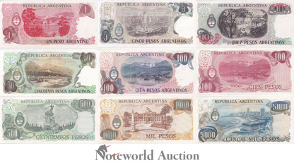 ARGENTINA 1 5 10 50 100-5000 Pesos ND 1976-1985 P 302-315 Set 9 pcs UNC