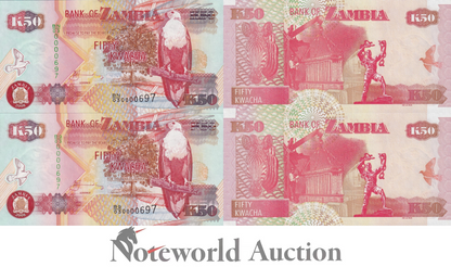 ZAMBIA 50 Kwacha 2008 P 37g Matching No. Set 2 pcs UNC