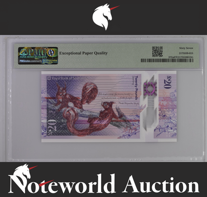 Scotland Royal Bank of Scotland plc 20 Pounds 2019 P 372a Polymer UNC PMG 67 EPQ