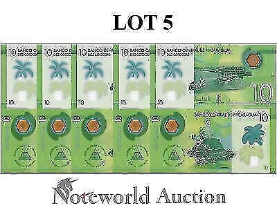 NICARAGUA Lot 5 pcs 1/20 Bundle - 10 Cordobas 2019 P 209a Polymer UNC