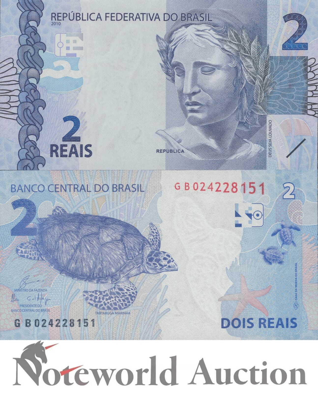 BRAZIL 2 Reais 2010 P 252 Prefix GB UNC