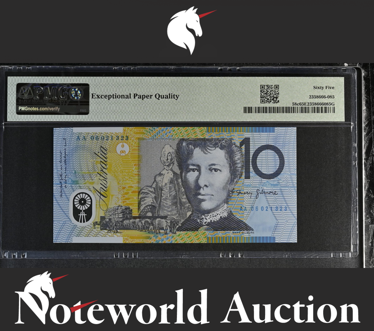 Australia Reserve Bank 10 Dollars 2006 P 58c Polymer Prefix AA UNC PMG 65 EPQ NR