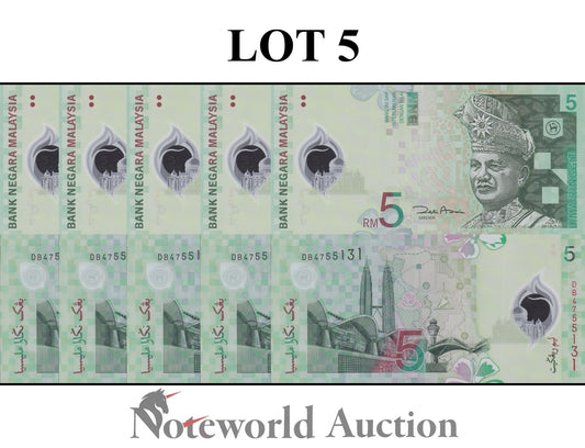 MALAYSIA 5 Ringgit ND 2004 P 47 Polymer  Lot 5 pcs 1/20 Bundle UNC