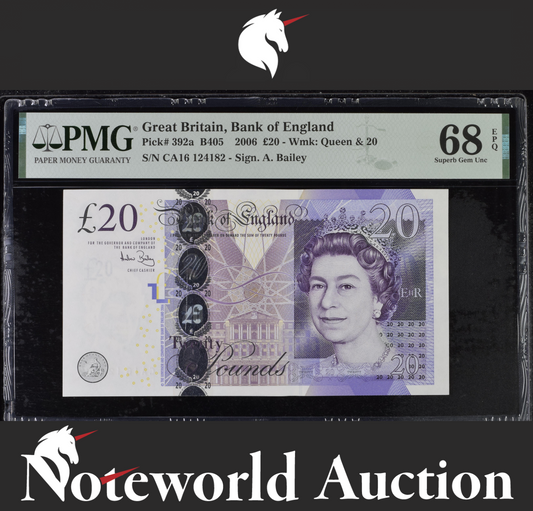 Great Britain Bank of England £20 2006 Queen II P 392a UNC PMG 68 EPQ