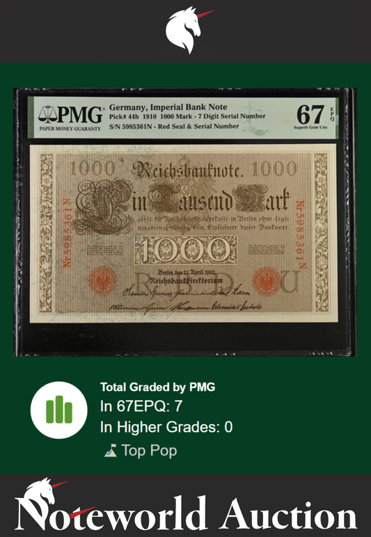 Germany Imperial Bank Note 1000 Mark 1910 P 44b UNC PMG 67 EPQ TOP POP