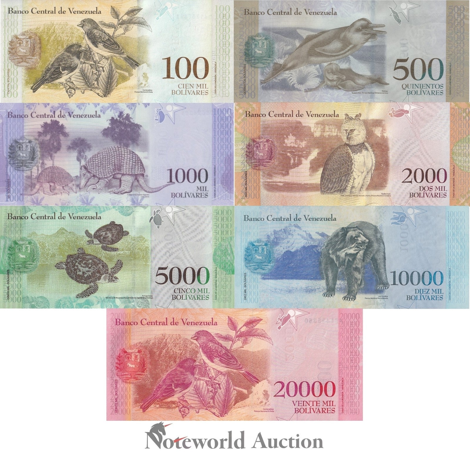 VENEZUELA 100 500 1000-100000 Balivares 2016-2017 P 94 95 96-100 Set 7 pcs UNC
