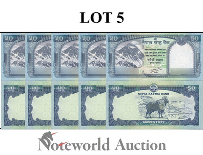 NEPAL Lot 5 pcs 1/20 Bundle - 50 Rupees 2012 P 72 UNC