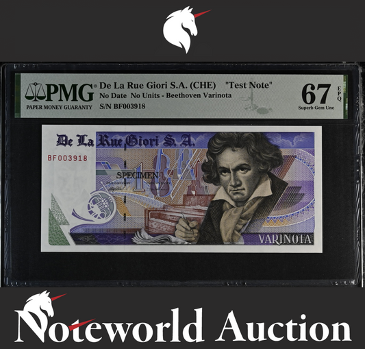 De La Rue Giori S.A. Test Note ND Beethoven Varinota With S/N UNC PMG 67 EPQ