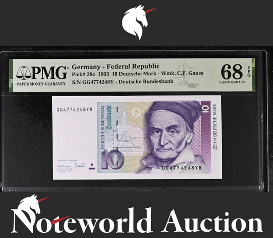 Germany 10 Deutsche Mark 1993 P 38c Superb Gem UNC PMG 68 EPQ 2nd Top POP