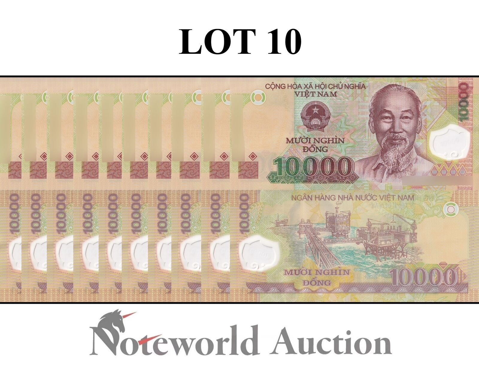 VIET NAM VIETNAM Lot 10 pcs 1/10 Bundle - 10000 Dong 2019 P 119 Polymer UNC