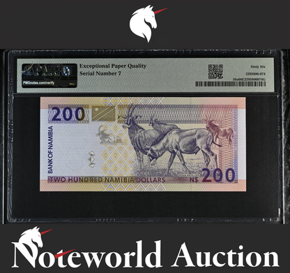 Namibia 200 Namibia Dollars ND (1996) P 10a LOW SERIAL NO. 7 UNC PMG 66 EPQ