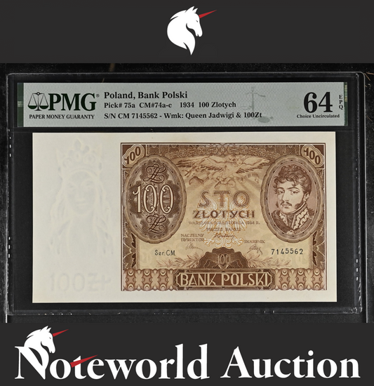 Poland Bank Polski 100 Zlotych 1934 P 75a UNC PMG 64 EPQ