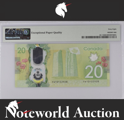 Canada ""Commemorative" $20 Printer 2015 BC-74  Polymer UNC PMG 68 EPQ