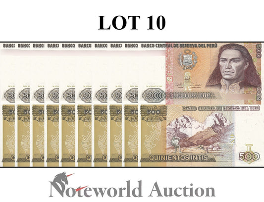 PERU 500 Intis 1987 P 134b Lot 10 pcs 1/10 Bundle UNC