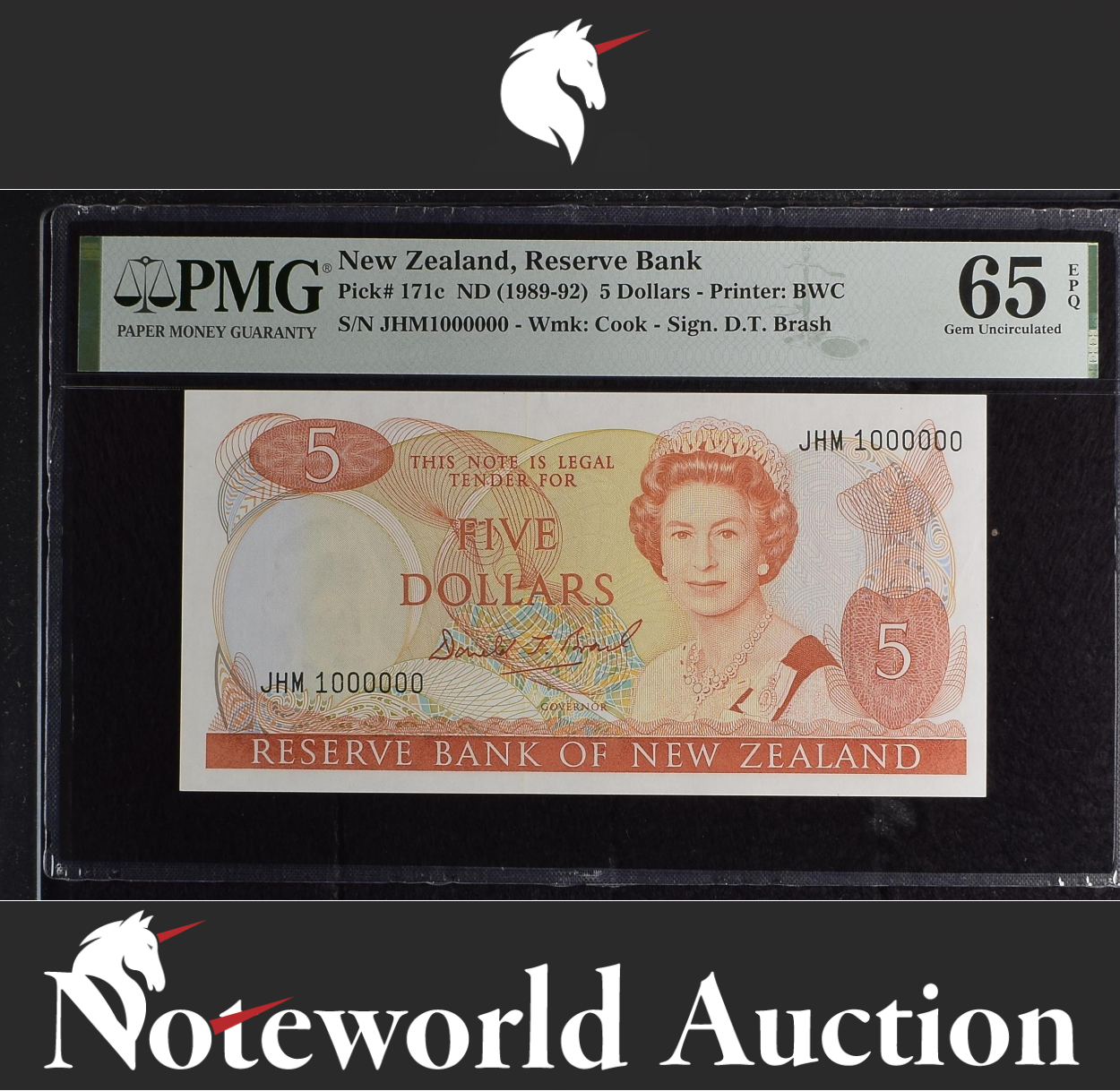 New Zealand 5 Dollars ND (1989-92) P 171c 1 MILLION 1000000 Rare UNC PMG 65 EPQ