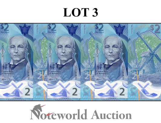 BARBADOS 2 Dollars 2022 P 80 Polymer Lot 3 pcs UNC