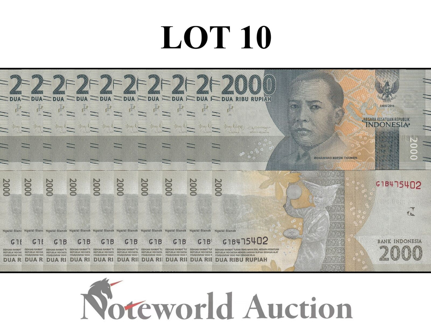 INDONESIA Lot 10 pcs 1/10 Bundle - 2000 Rupiah 2016/2018 P 155c(2) UNC