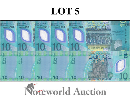 SAMOA 10 Tala ND 2023 P 48 Polymer LOW S/N 000XXXX Lot 5 pcs 1/20 Bundle UNC